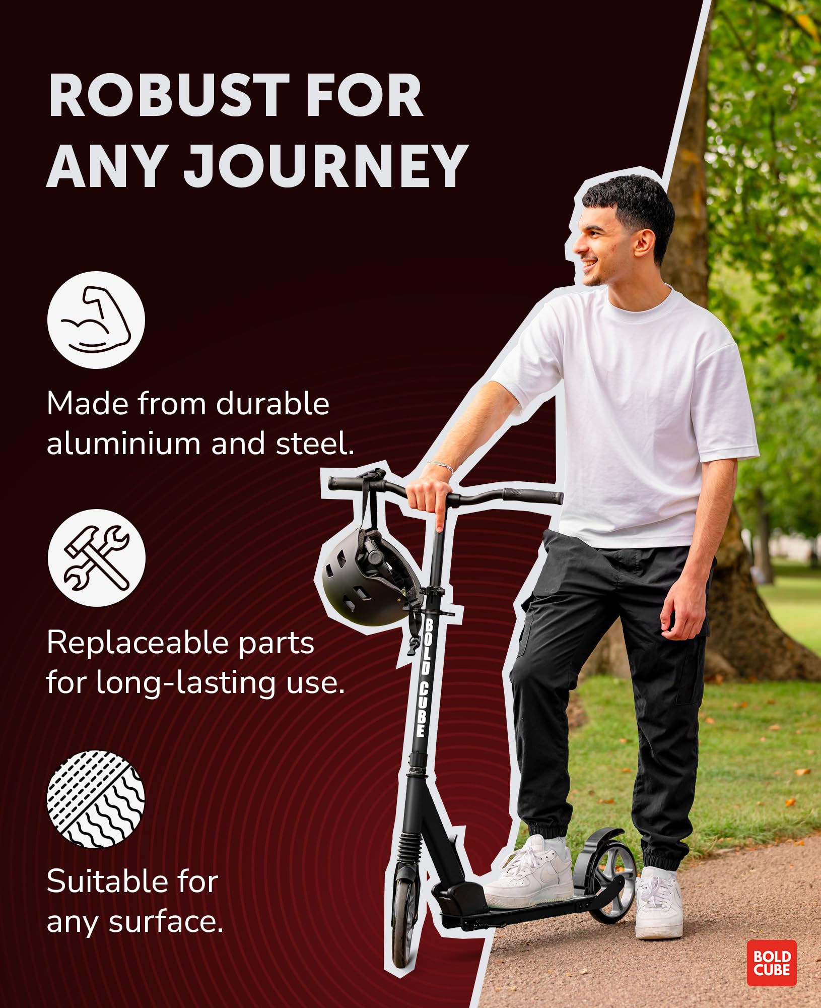 BOLDCUBE Big 2 Wheel Scooter for Kids & Teens – 200mm Wheels, Burgundy