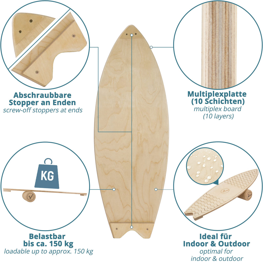 Valuents Maple Wood Surf Balance Board with Cork Roller and Non-Slip Mat