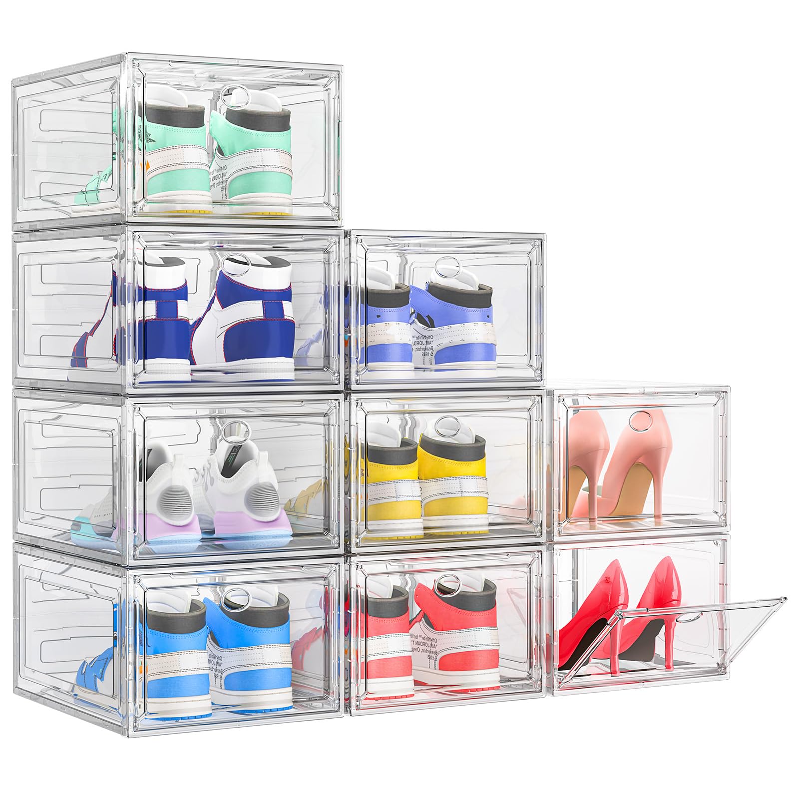 TidyTrove Stackable Shoe Storage Box – 9 Pack Clear Plastic Magnetic Case