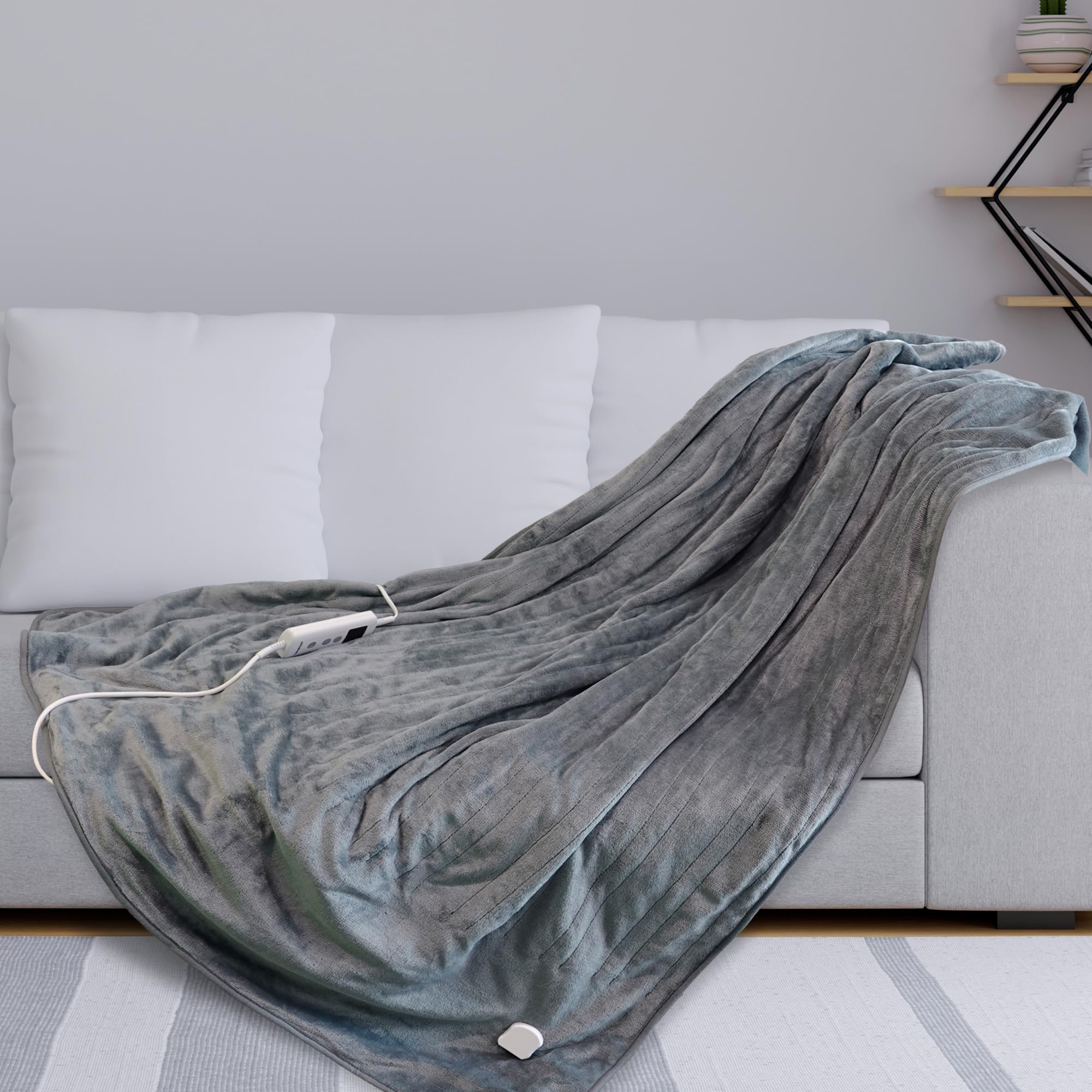 Schallen Grey Heated Throw Blanket – 10 Heat Settings & Timer – 120x160cm
