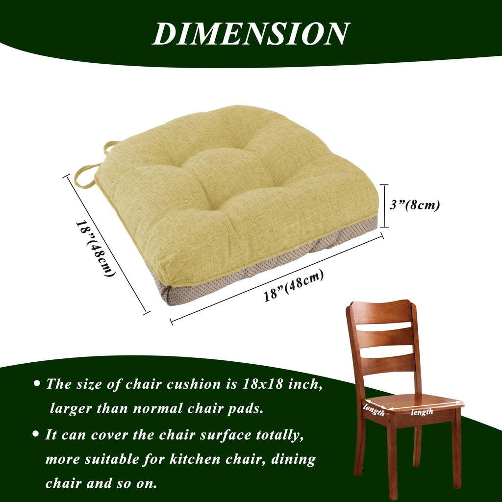 FlyGulls Non-Slip Dining Chair Cushions - Set of 4 Tufted Faux Linen Pads