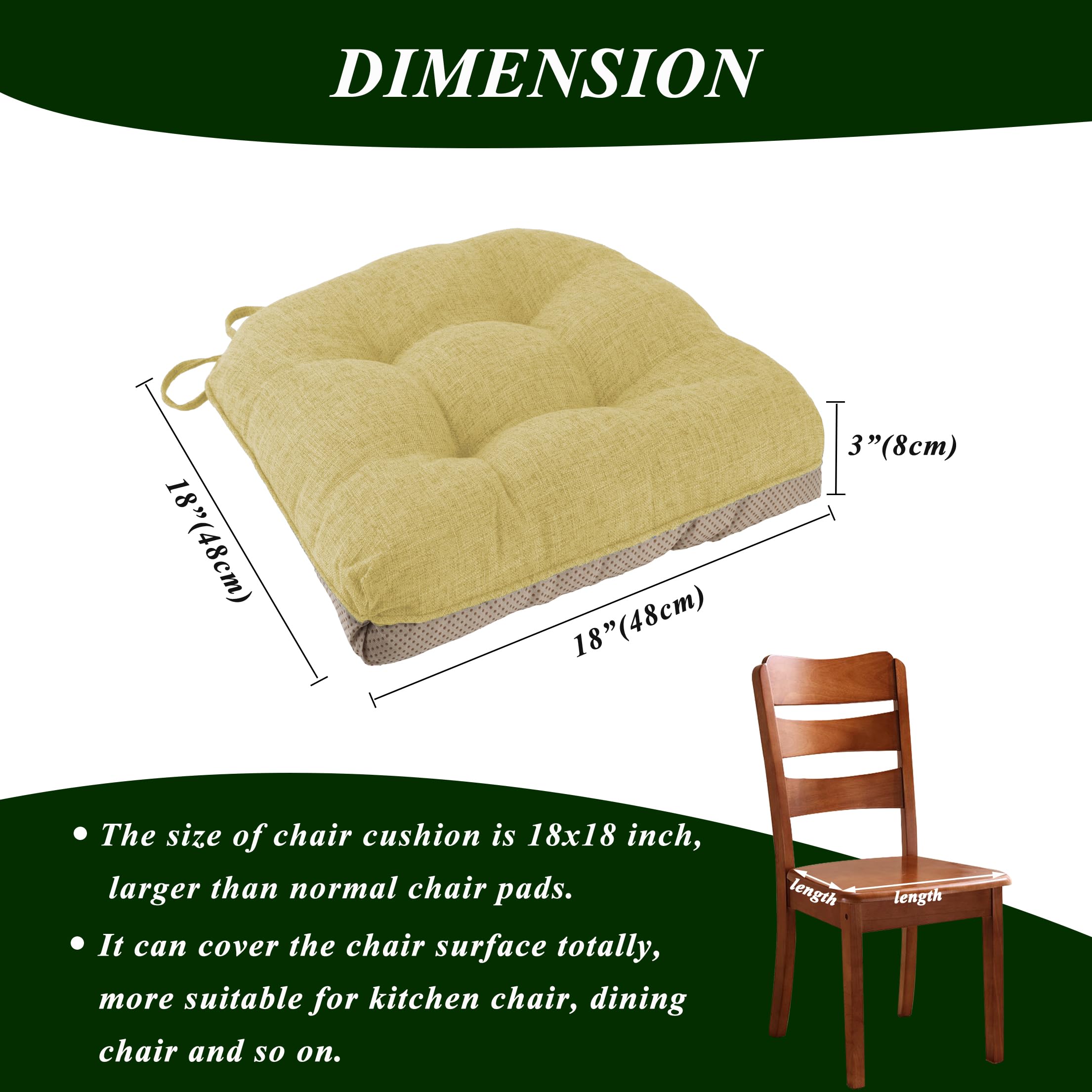 FlyGulls Non-Slip Dining Chair Cushions - Set of 4 Tufted Faux Linen Pads