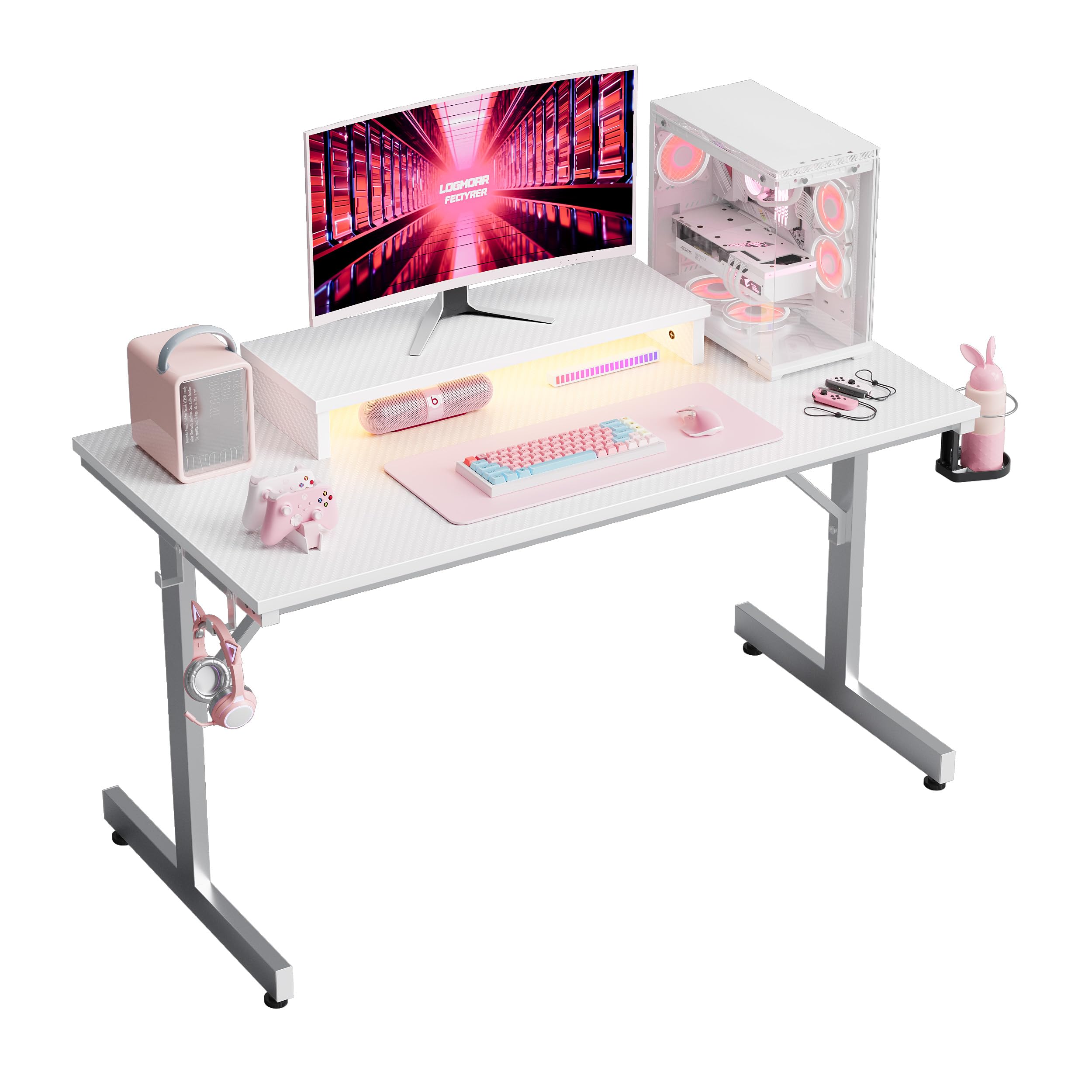 Jolof Store 106.6 CM RGB LED Gaming Desk with Monitor Stand & Cup Holder