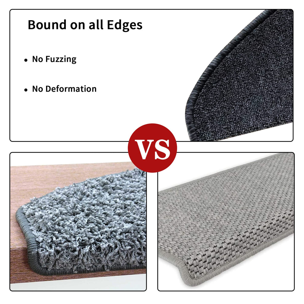 Qingbei Rina Non-Slip Stair Treads | 15 Pack Blackgrey Carpet Rugs