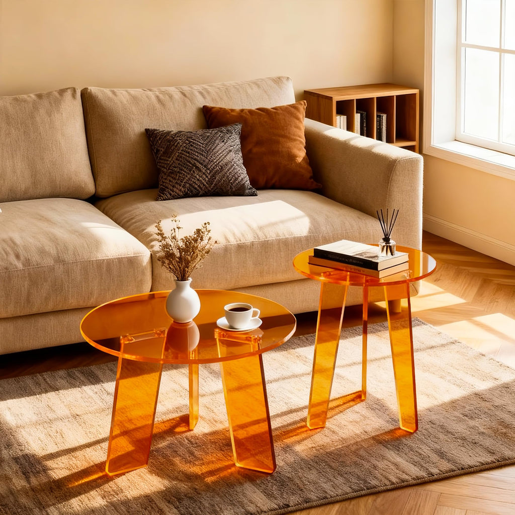 Dewrhiixe Acrylic Round Coffee Table, Clear Circle Modern Lucite Side Table for Living Room, Bedroom, Office Orange, 60×60×40 cm - image 3