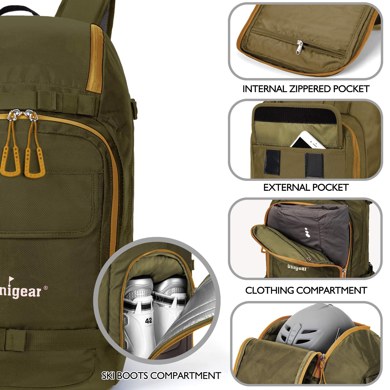Unigear Ski Boot Bag | 50L Waterproof Snowboard Backpack with Helmet Storage