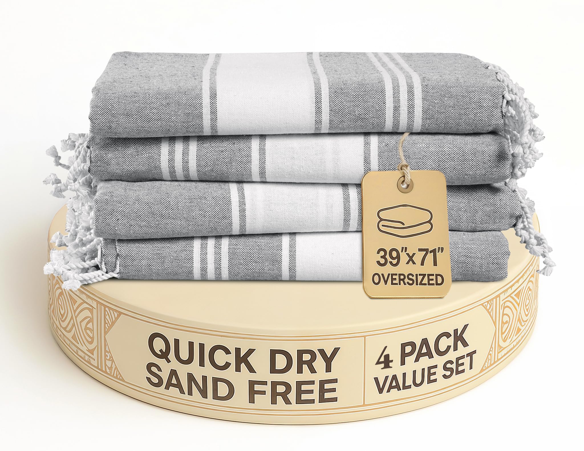 Lane Linen Oversized Beach Towels - 4 Pack Sandproof Quick Dry Alloy Gray