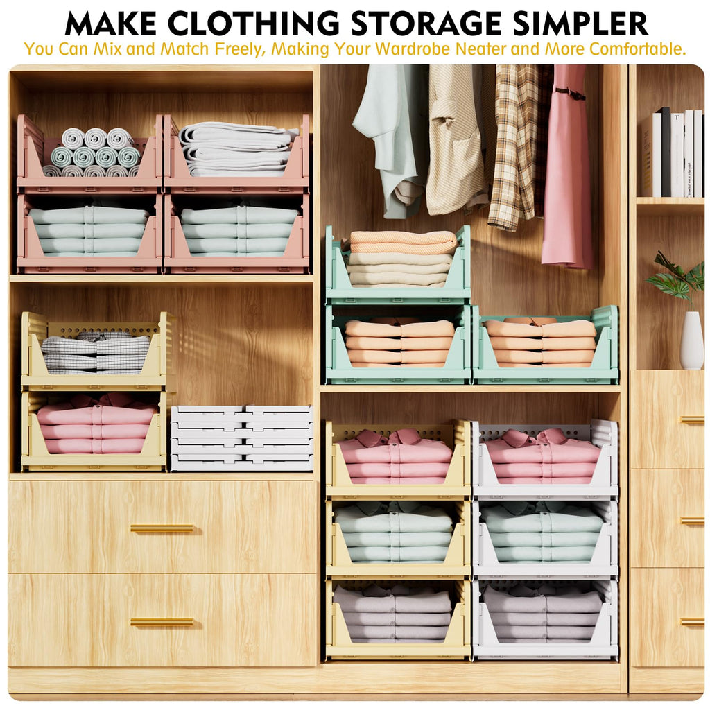 SNSLXH 5 Pack Wardrobe Storage Organiser | Stackable Plastic Closet Drawers