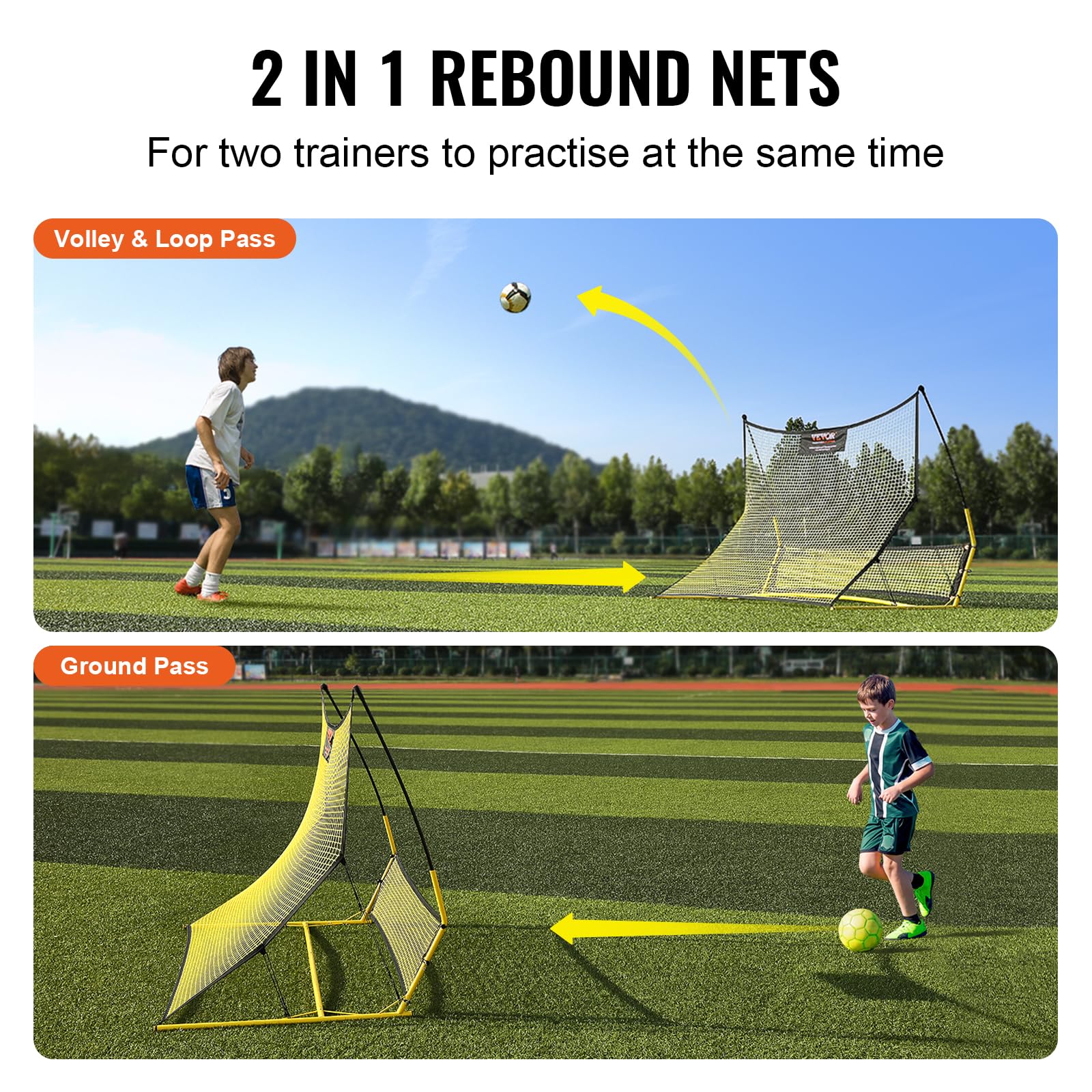 VEVOR 2-in-1 Soccer Rebounder Net | 72x51 Iron Football Practice Goal
