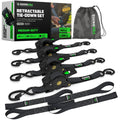 Rhino USA Retractable Ratchet Tie Down Straps - 4PK Heavy Duty 540kg
