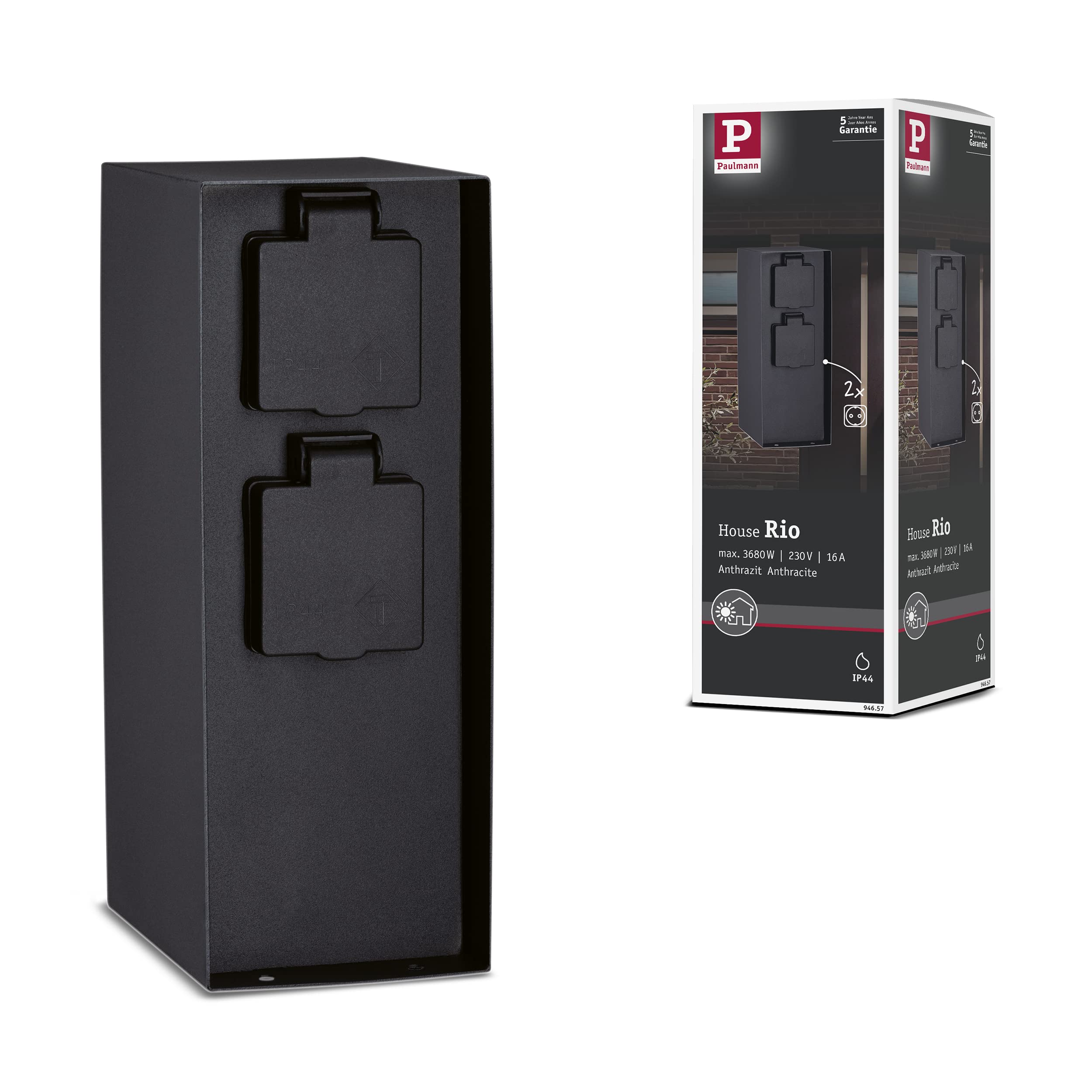 Paulmann Rio 94657 Outdoor Socket Column | Double IP44 Anthracite
