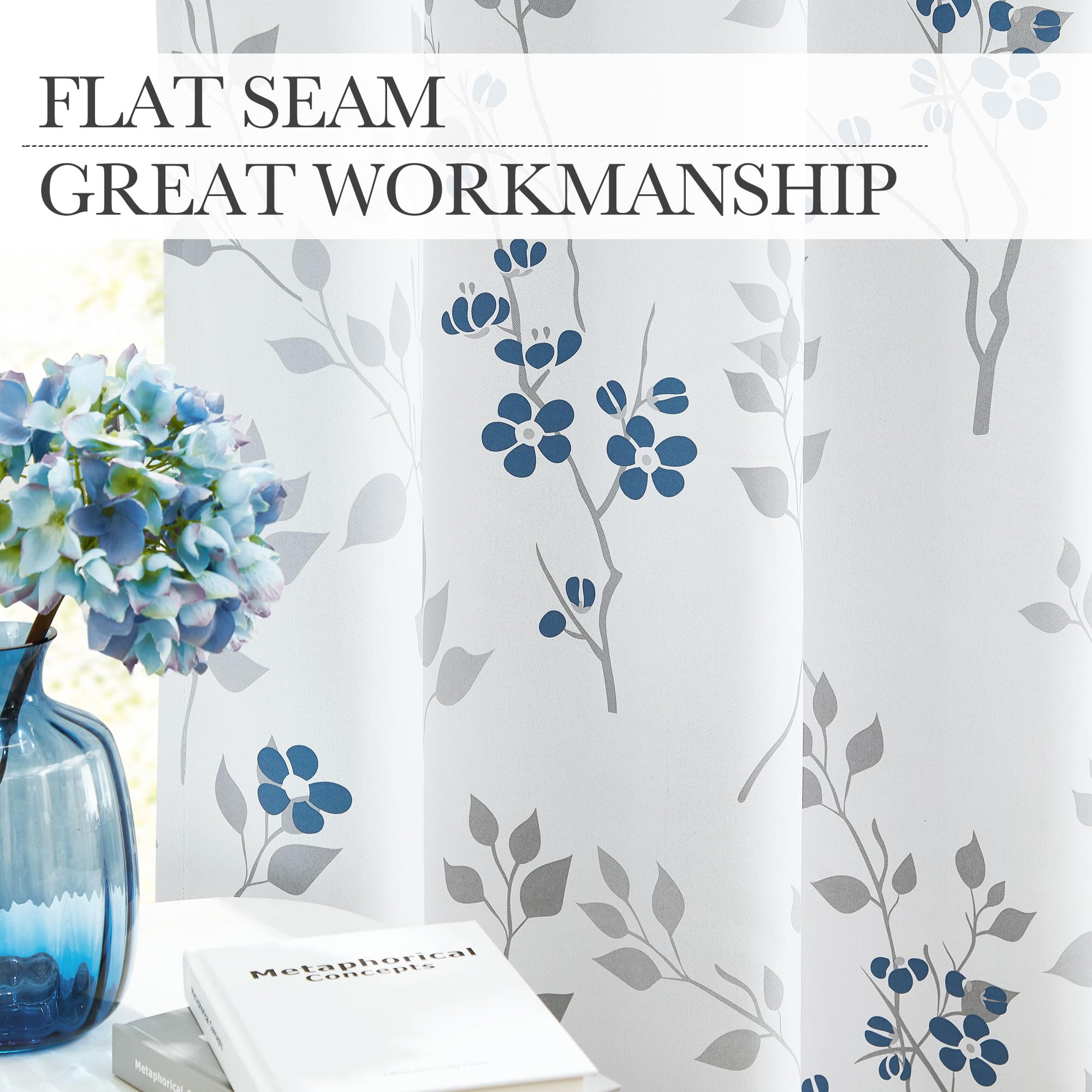 Beauoop Floral Blackout Curtains | Thermal Insulated 90 Inch Drapes