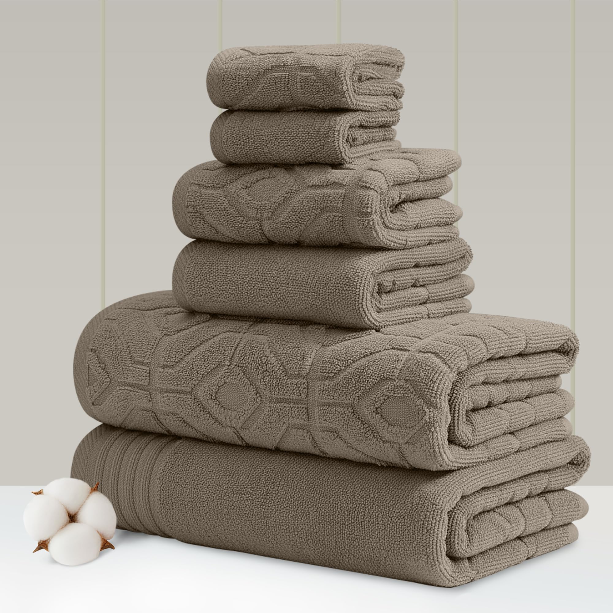 Amrapur Overseas 6-Piece Cotton Jacquard Towel Set – Taupe Diamond