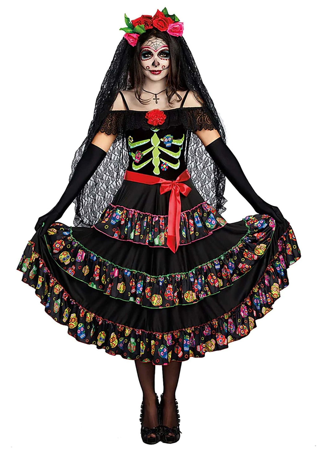 Dreamgirl Lady of the Dead Calavera Catrina Women's Costume - Multi, XL