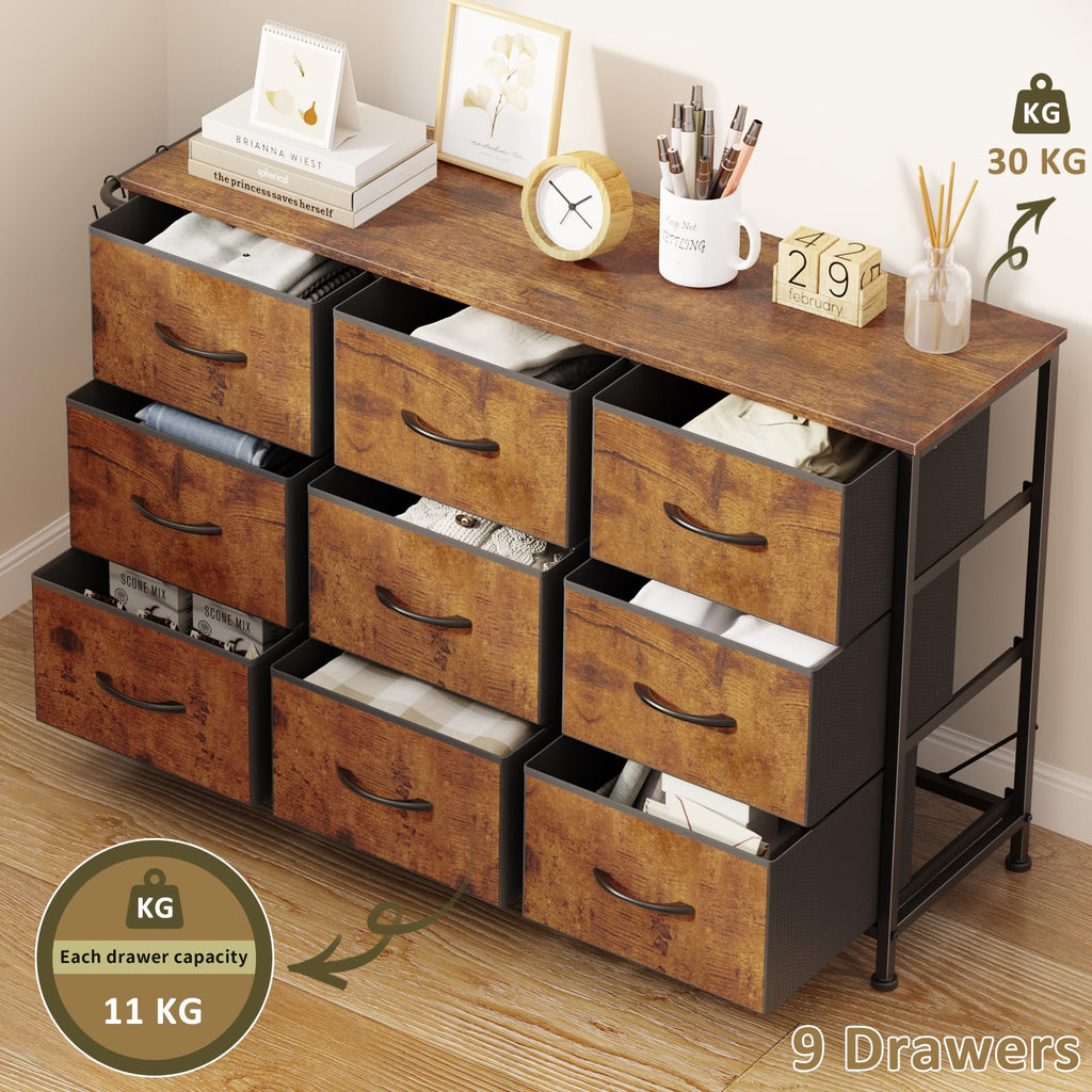Chest of Drawers 9-Drawer Storage Unit Bedroom Rustic Brown100x30x65cm