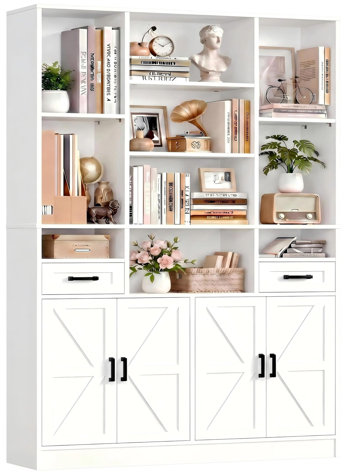 IRONCK Bookcase Bookshelf with Doors & Drawers 190cm Tall Living Room Bookcases,10 Multi-Size Open Compartments, Free Standing Display Shelf - image 1