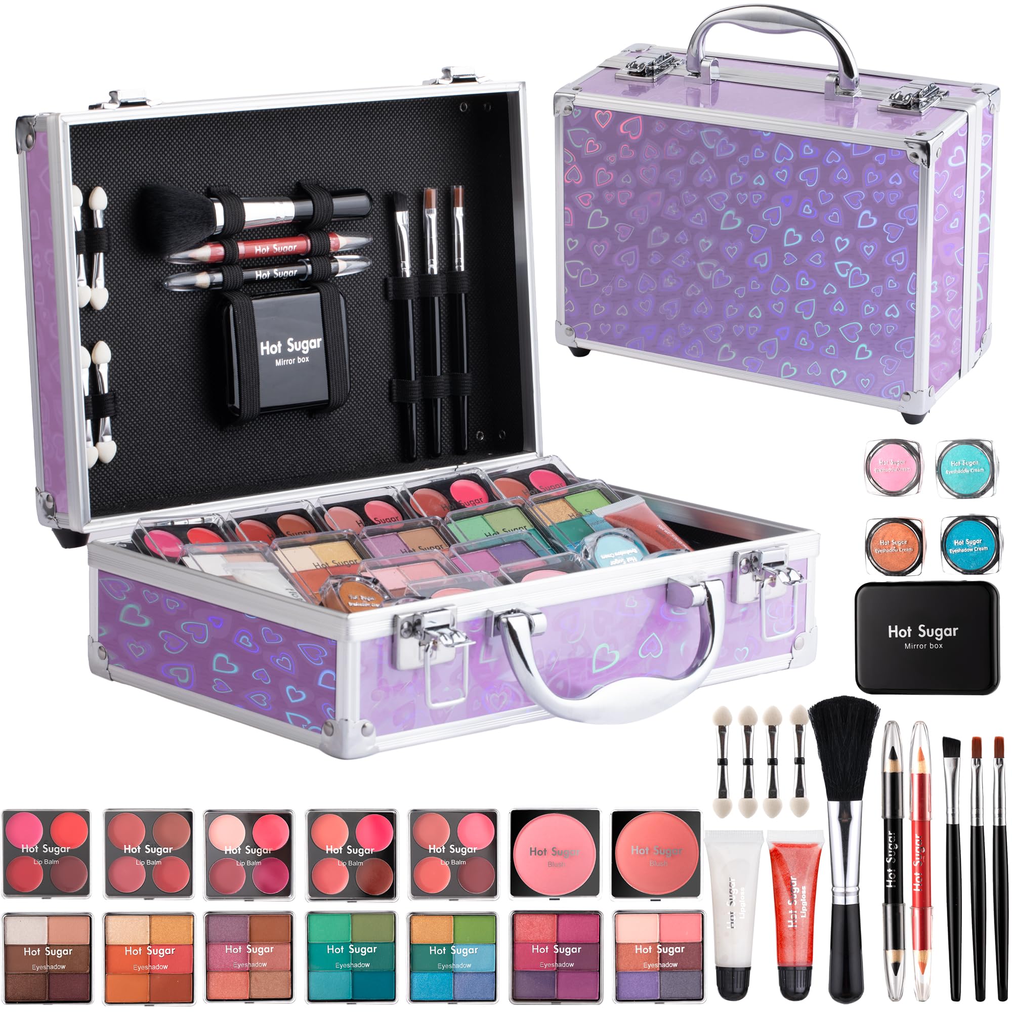 Hot Sugar Girls Makeup Set – 80pc Starter Cosmetics Kit with Train Case