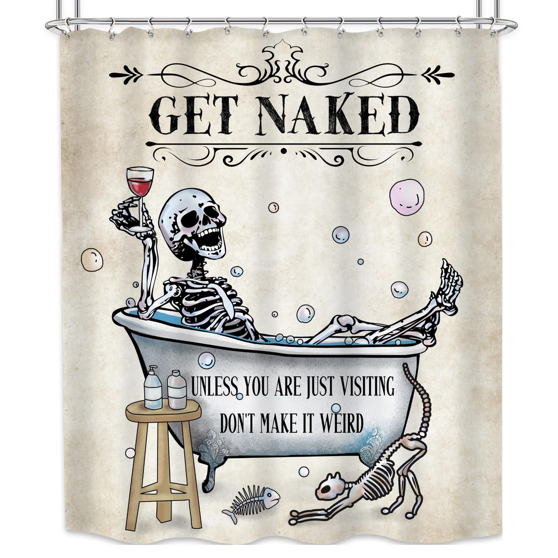 Halloween Skeleton Shower Curtain | Funny Gothic Fabric Decor