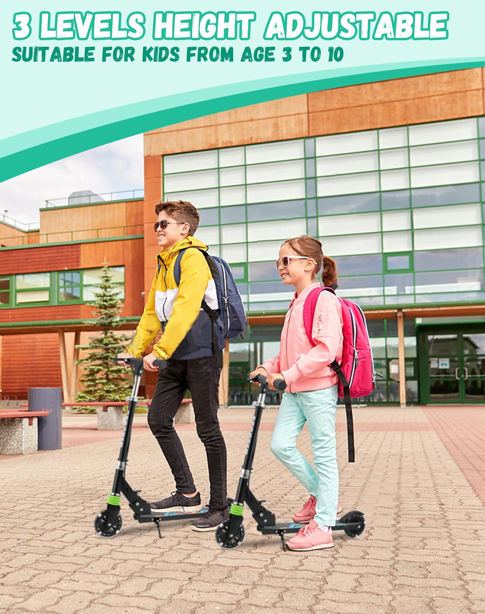 Tenboom Kids Scooter with Hand Brake, Light Up Wheels & Foldable Design