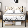 HOJINLINERO 4ft6 Double Metal Bed Frame with LED Headboard and Storage