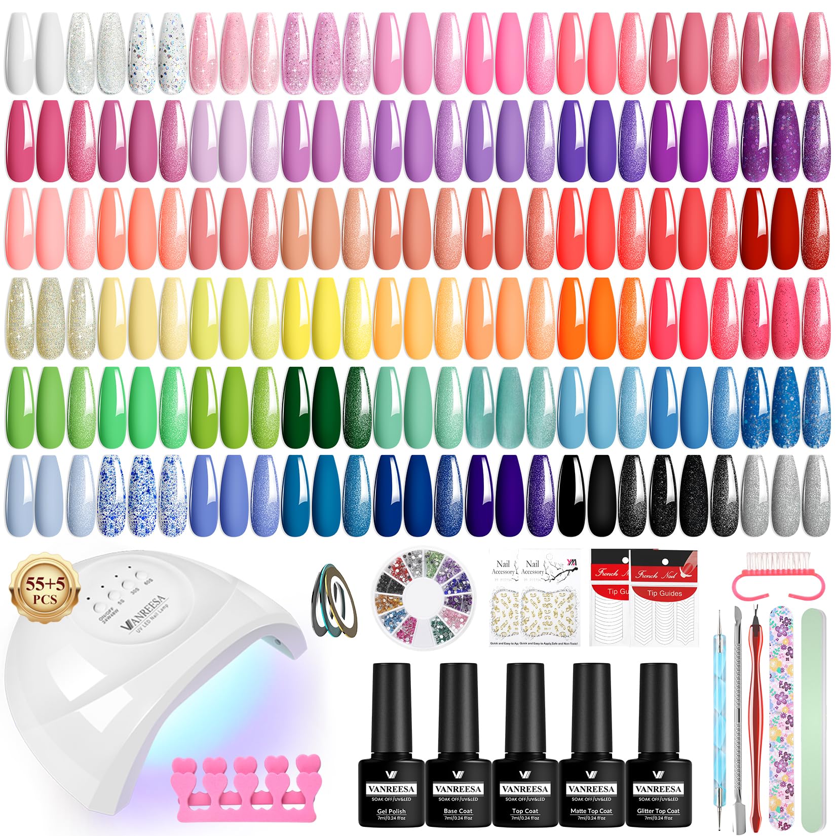 VANREESA 77 PCS Gel Nail Polish Kit with 48W UV Lamp and Manicure Tools