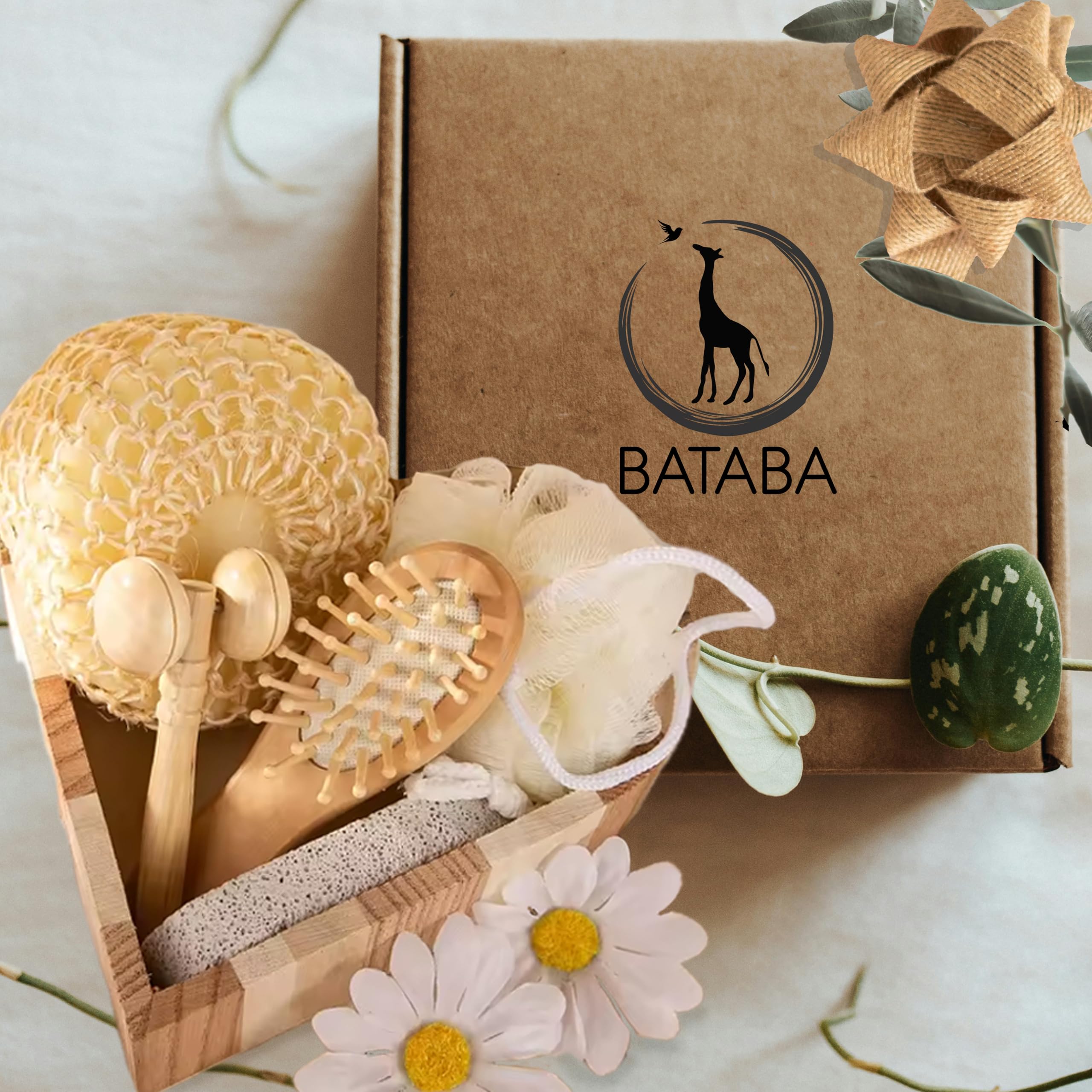 BATABA Spa Relax Gift Set – 5-Piece Wooden Heart Body Care & Wellness Kit
