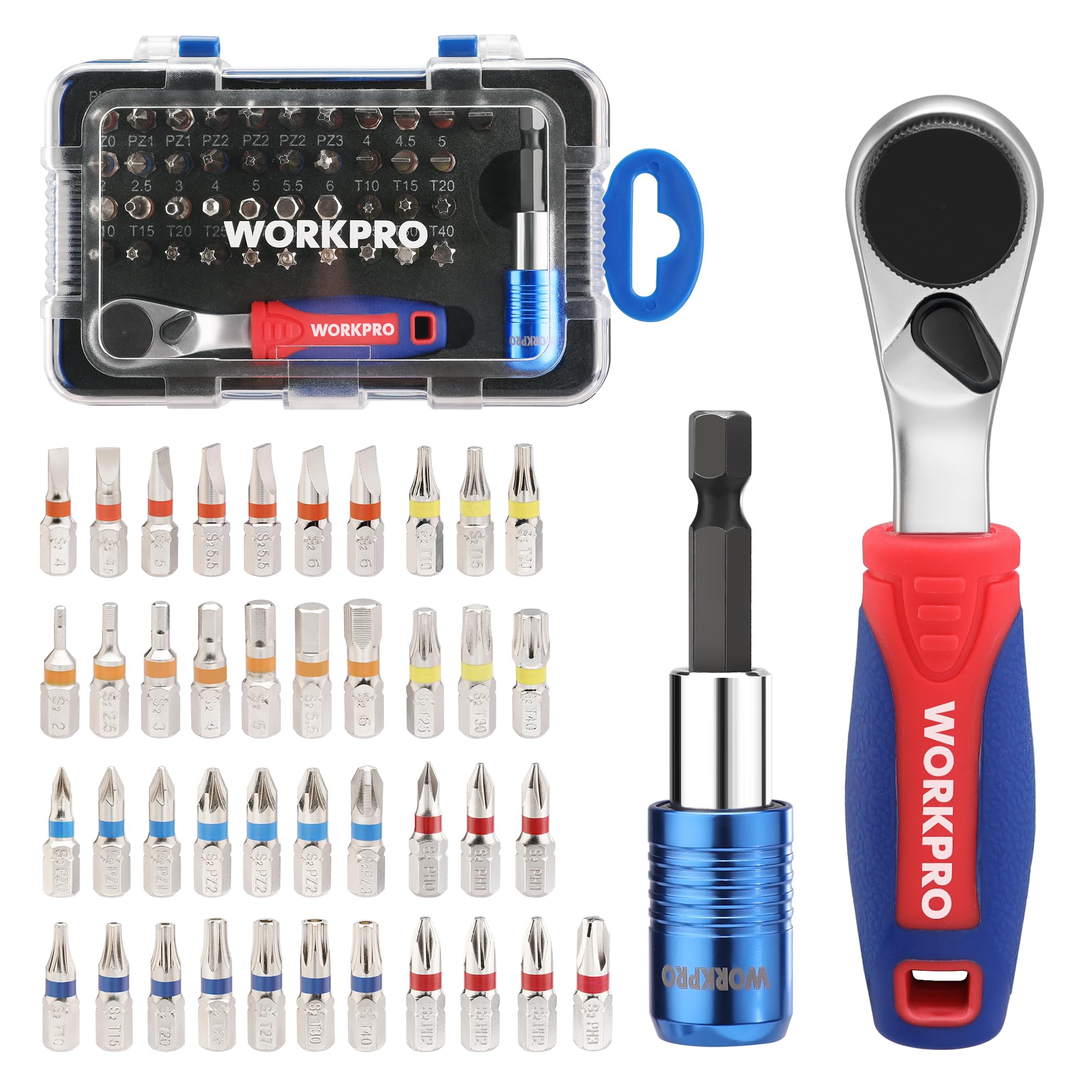 WORKPRO 43-Piece Mini Ratchet Wrench & Screwdriver Bit Set, 1/4" Drive