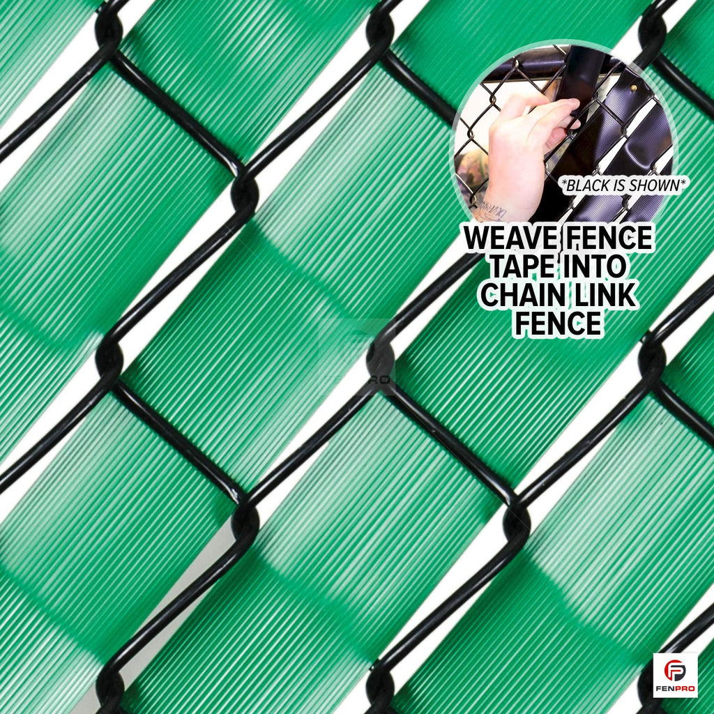 Fenpro Chain Link Fence Privacy Tape - Emerald Green 250ft Roll with Fasteners