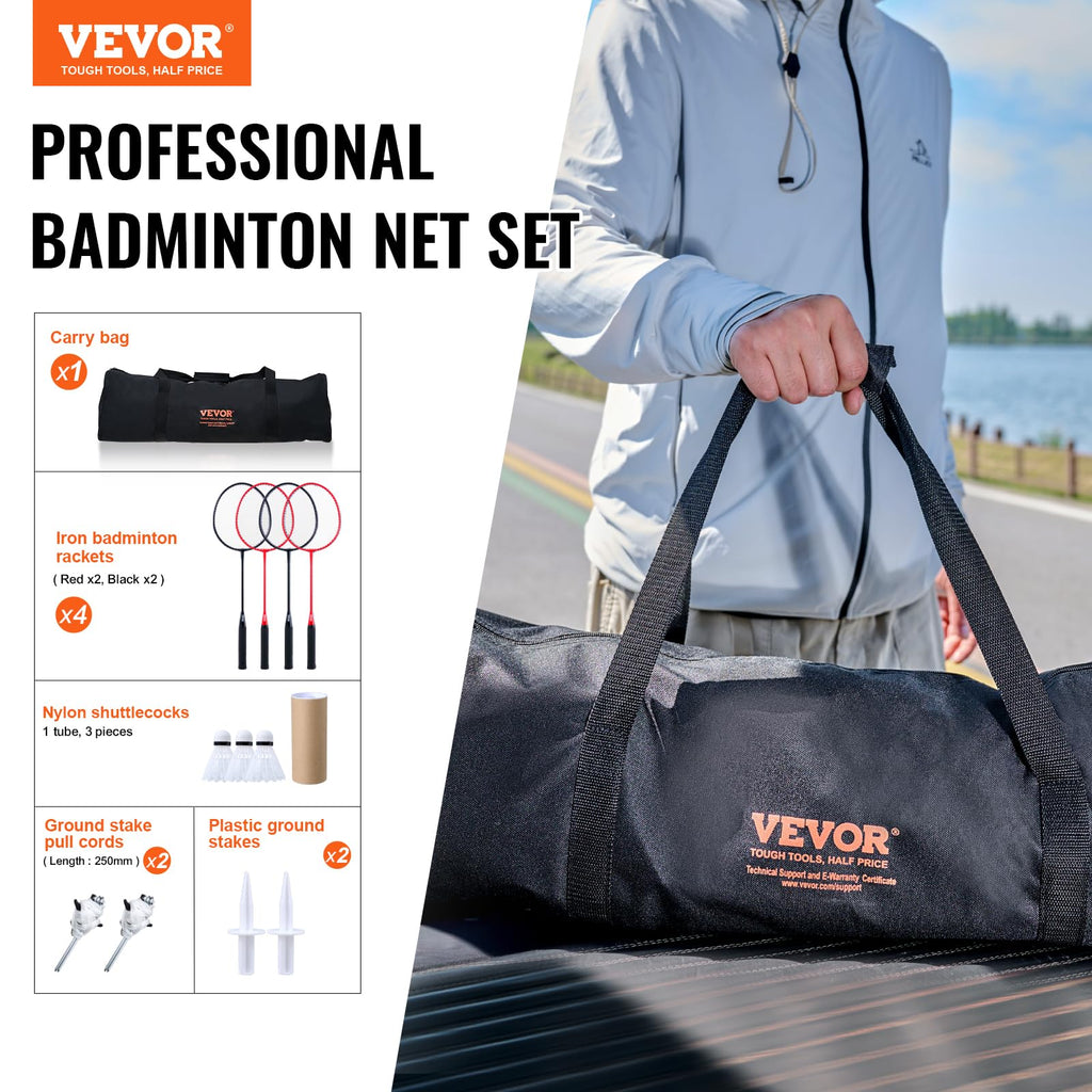 VEVOR Portable Badminton Net Set | 20ft Outdoor Set with 4 Rackets & Bag