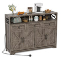 BonVache Sideboards Cabinet with Power Outlets,Wooden Storage Sideboard with Adjustable Shelf,3 Drawers and Open Shelf,Buffet Cupboard for Living