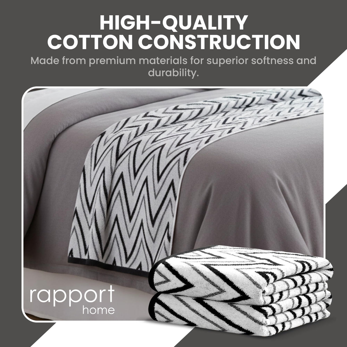 Rapport Home Helix Bath Sheets 2 Pack, 90x140cm 100% Cotton - Mono Black - image 4