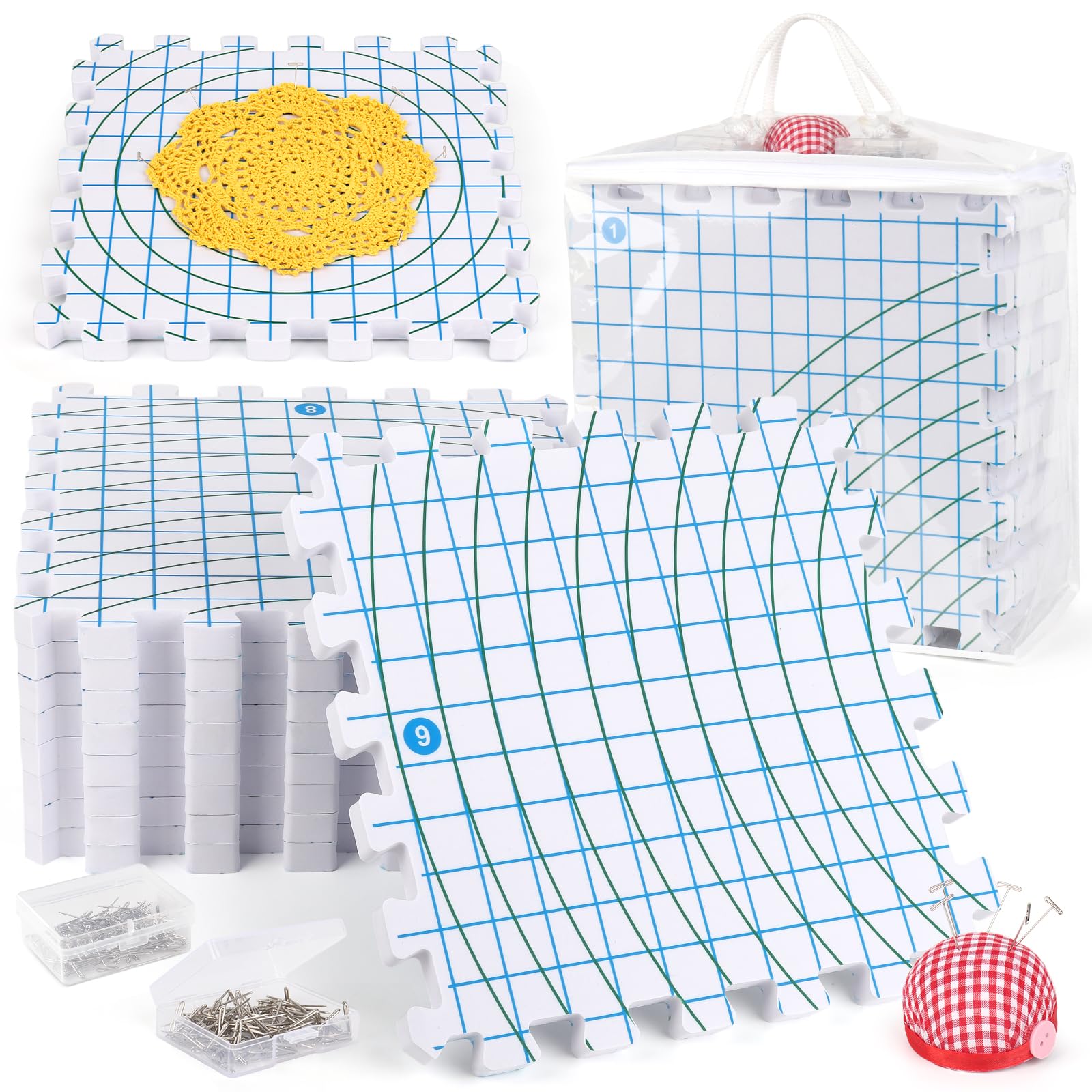 Aeelike Blocking Mats for Knitting and Crochet – 9 Pack Thick Foam Boards