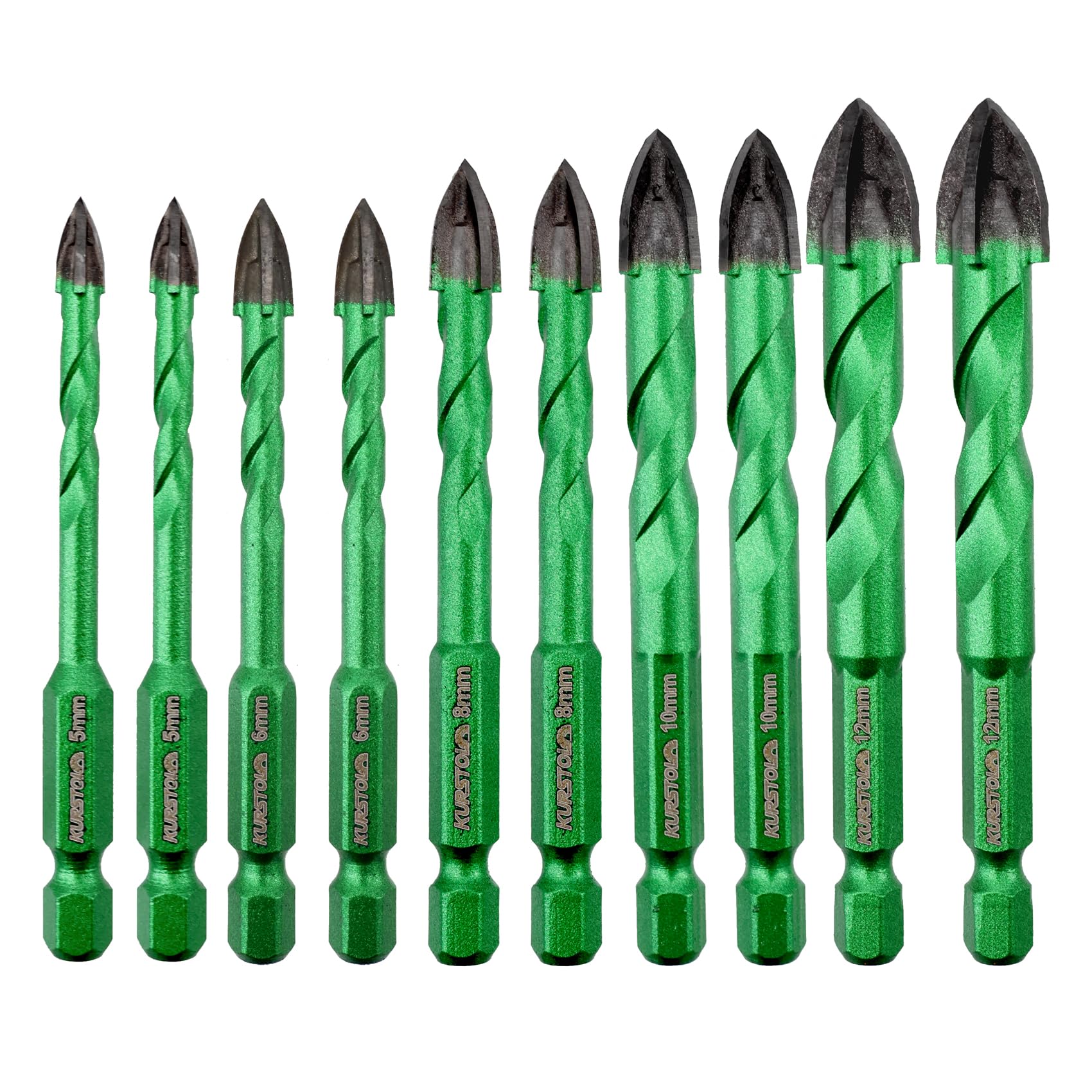 KURSTOL 10pcs Masonry Diamond Drill Bit Set for Concrete and Tile