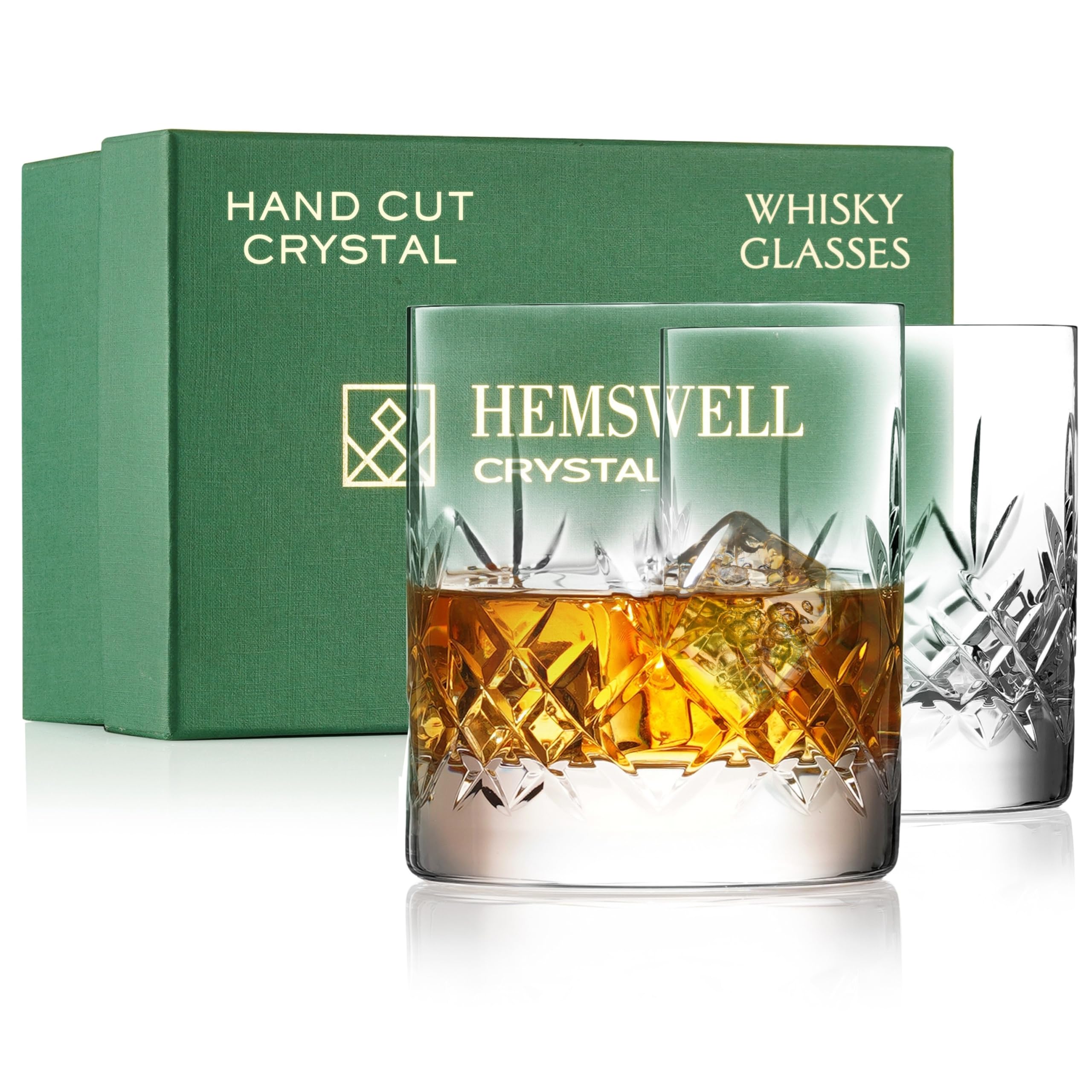 Hemswell Crystal Whisky Glasses Set of 2 | 310ml Hand-Cut Glass Tumblers