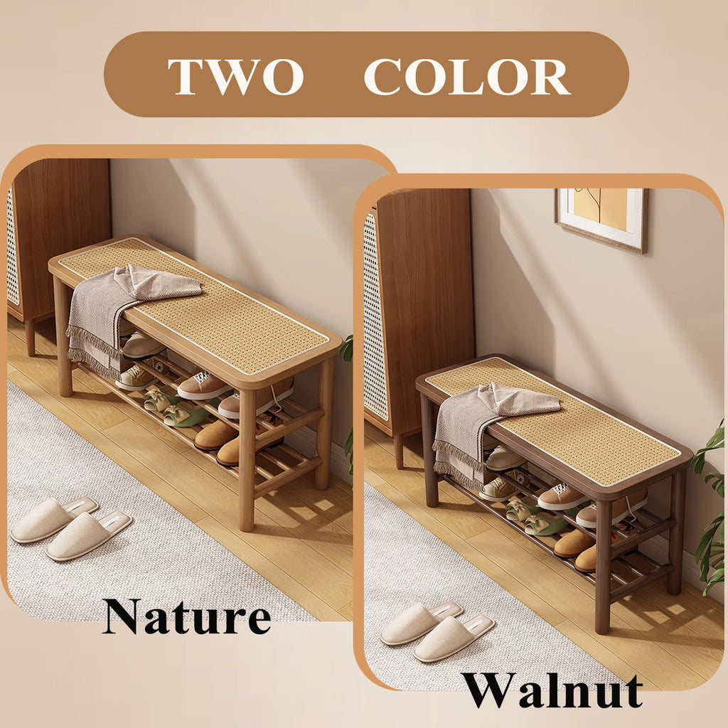 SOBIBO Bamboo Shoe Rack Bench with Rattan Seat, 3-Tier Shoe Storage Bench, Entryway Bench for Hallway，Nature-31.5 inches - image 5