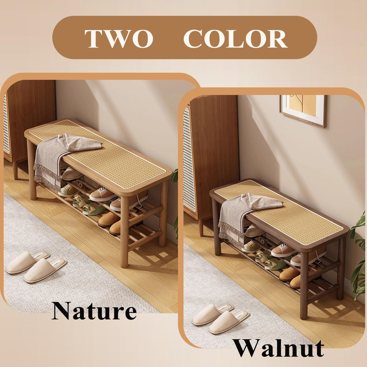SOBIBO Bamboo Shoe Rack Bench with Rattan Seat, 3-Tier Shoe Storage Bench, Entryway Bench for Hallway，Nature-31.5 inches - image 5