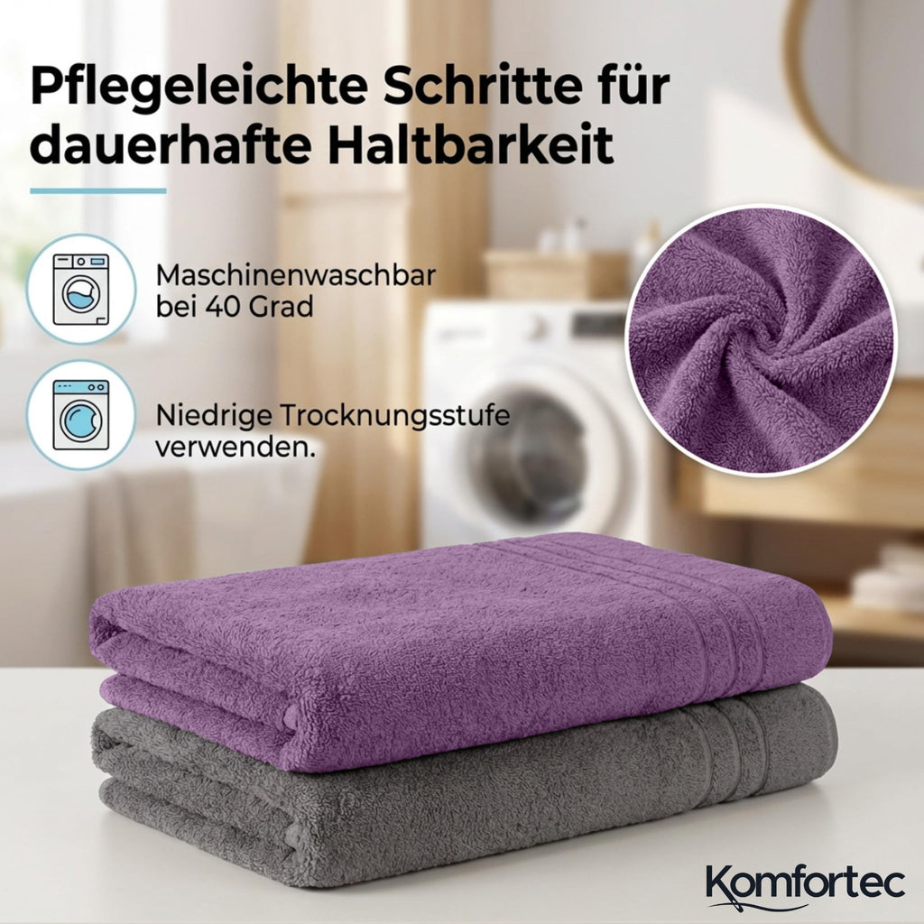 Komfortec Jumbo Bath Towels, 100% Cotton, Quick Dry, 80x200, Grey & Purple - image 3