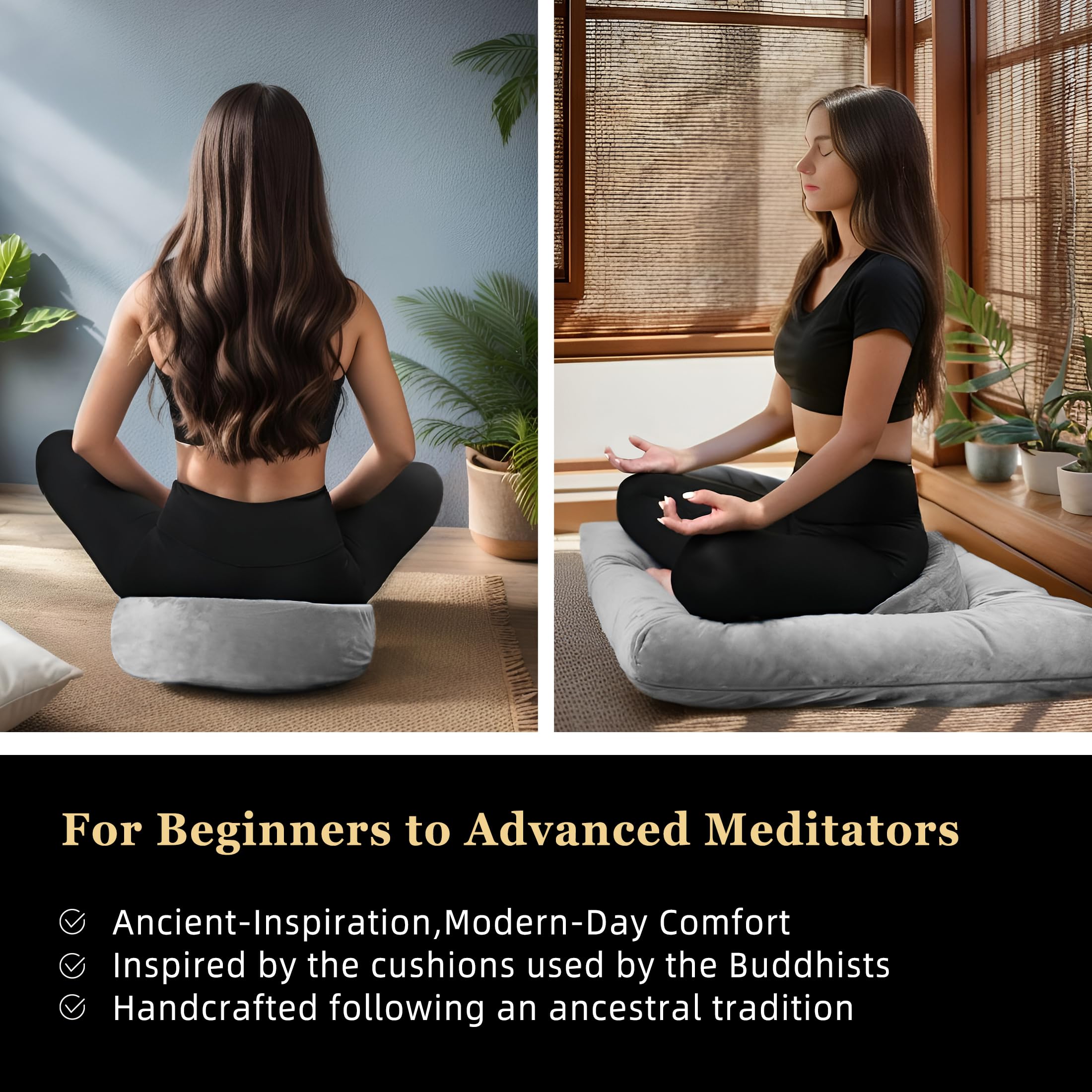 Hunnidspace Meditation Cushion Set | Memory Foam & Buckwheat Velvet Mat