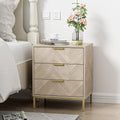 Yvsevnr Herringbone 3 Drawer Bedside Table | Oak Finish Wooden Cabinet