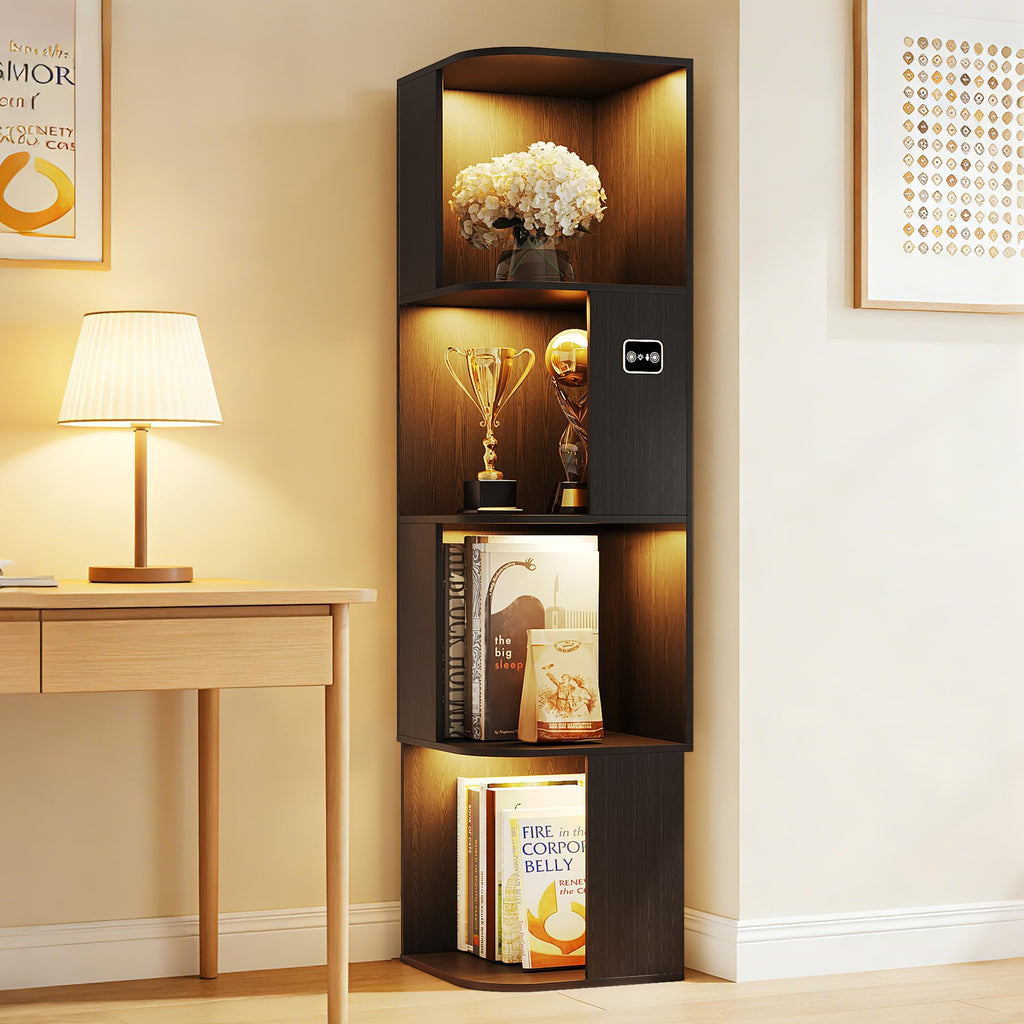 55.1 " Corner Wood Bookcase with Body Sensor LED for Home Office,Black - image 1