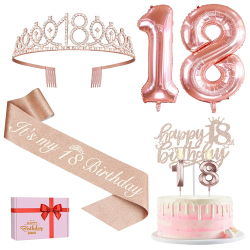 Jolof Store 18th Birthday Decorations for Girls – Rose Gold Sash and Tiara
