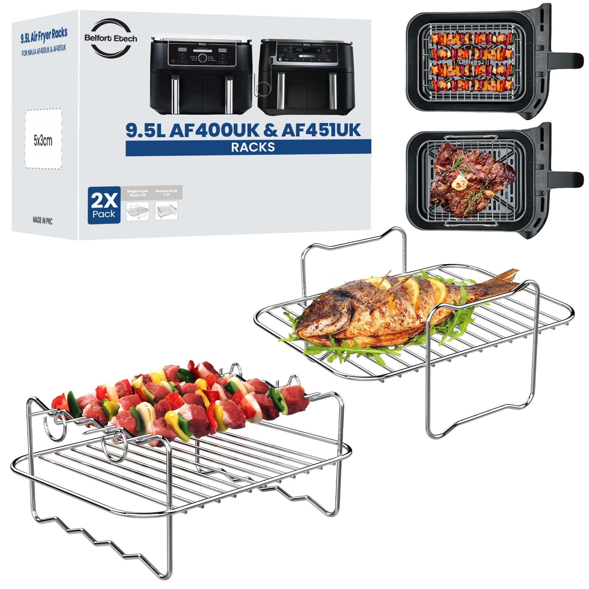 Ninja AF400UK & DZ400UK Air Fryer Racks - 304 Stainless Steel Set
