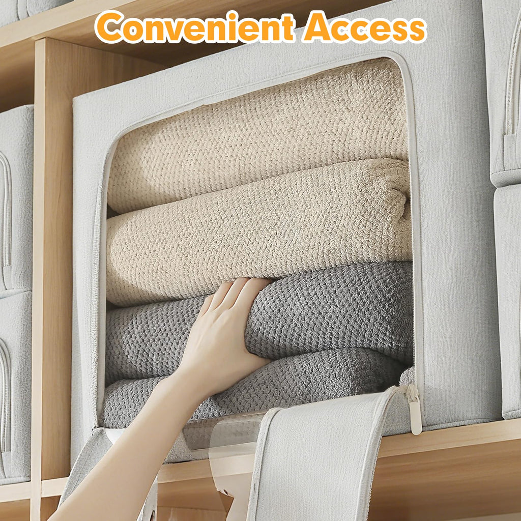 AIOR 2PCS 66L Clothes Storage Bags with Metal Frame, Foldable Fabric Storage Boxes with Clear Windows for Blankets Bedding Comforters - image 5