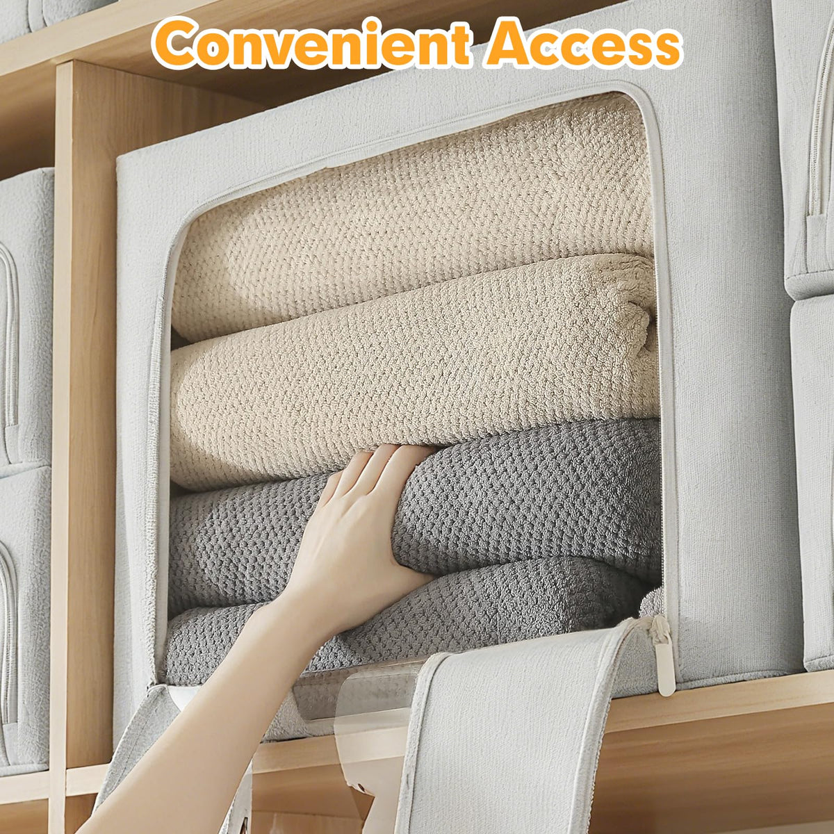 AIOR 2PCS 66L Clothes Storage Bags with Metal Frame, Foldable Fabric Storage Boxes with Clear Windows for Blankets Bedding Comforters - image 5