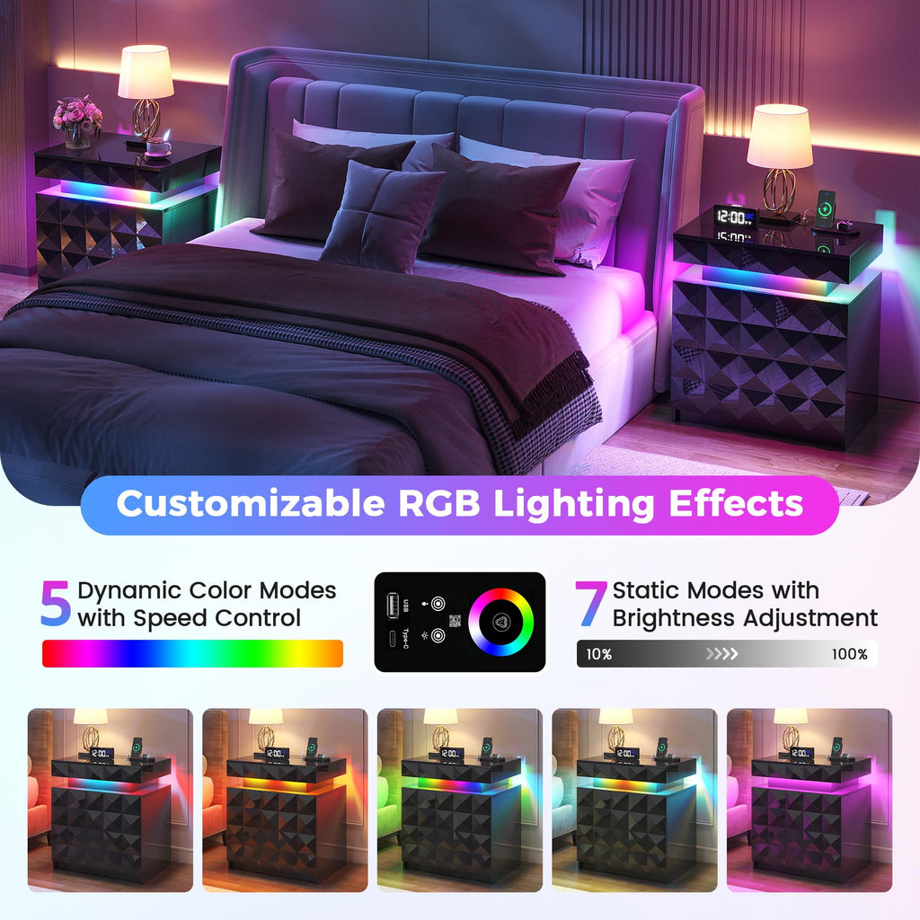 FREDEES RGB Bedside Table with Hidden Drawer for Bedroom, Black - image 4
