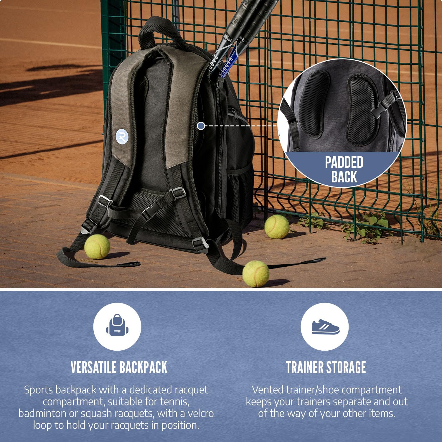 Raquex Racket Sports Backpack – Tennis & Squash Bag with Shoe Compartment