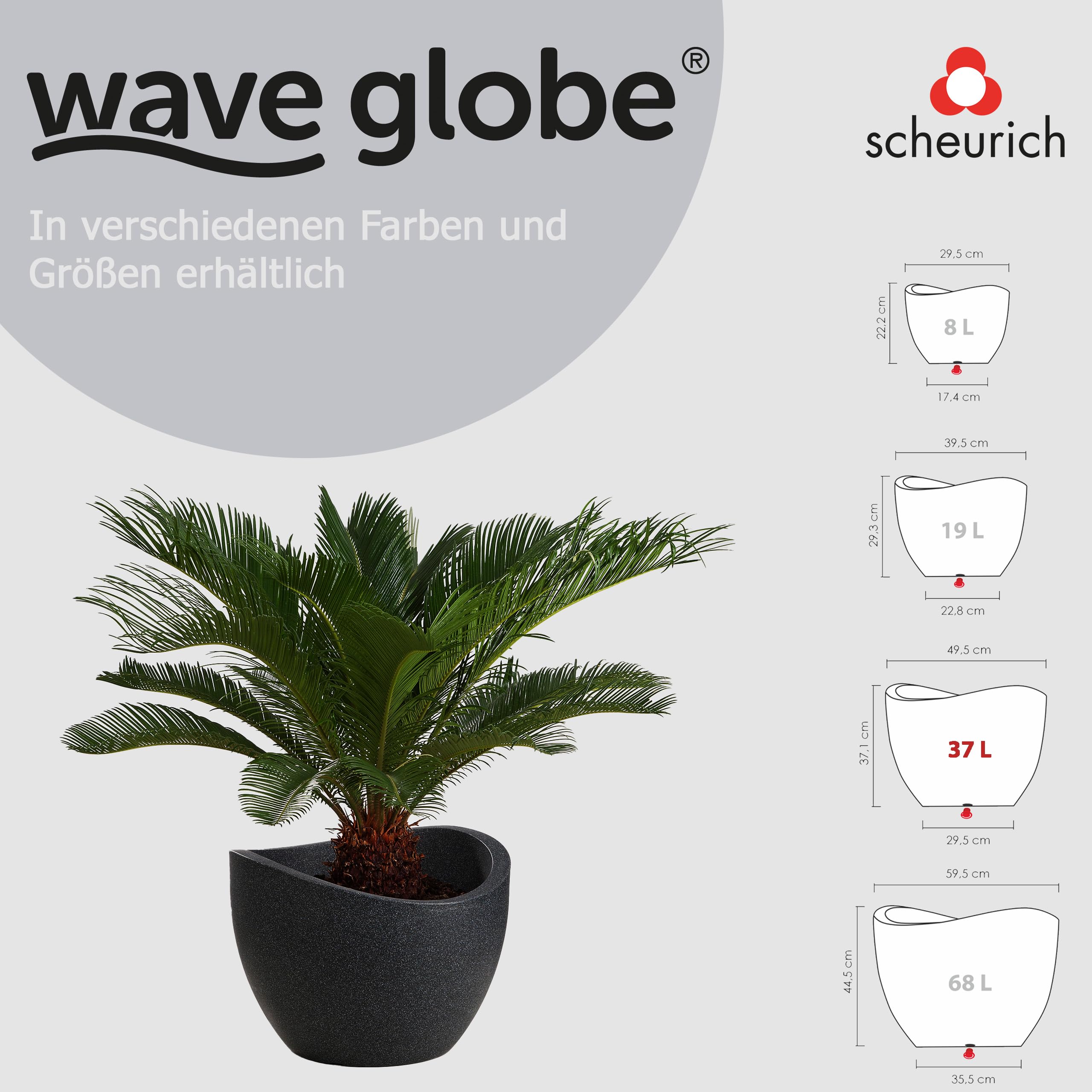 Scheurich Wave Globe Outdoor Planter – Black Granite Plastic, 50cm