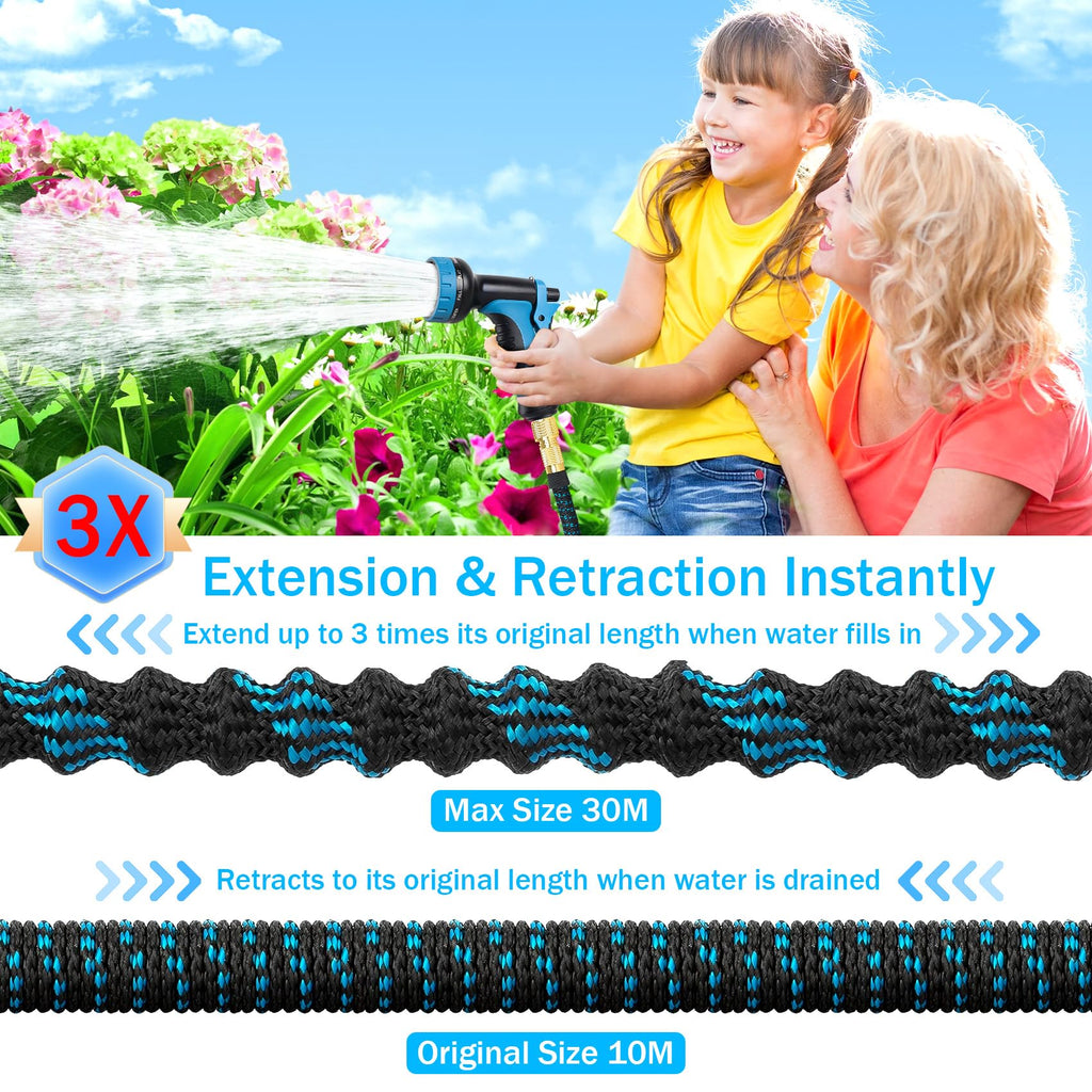 Expandable Garden Hose - 30m 100ft with 10-Function Spray Gun