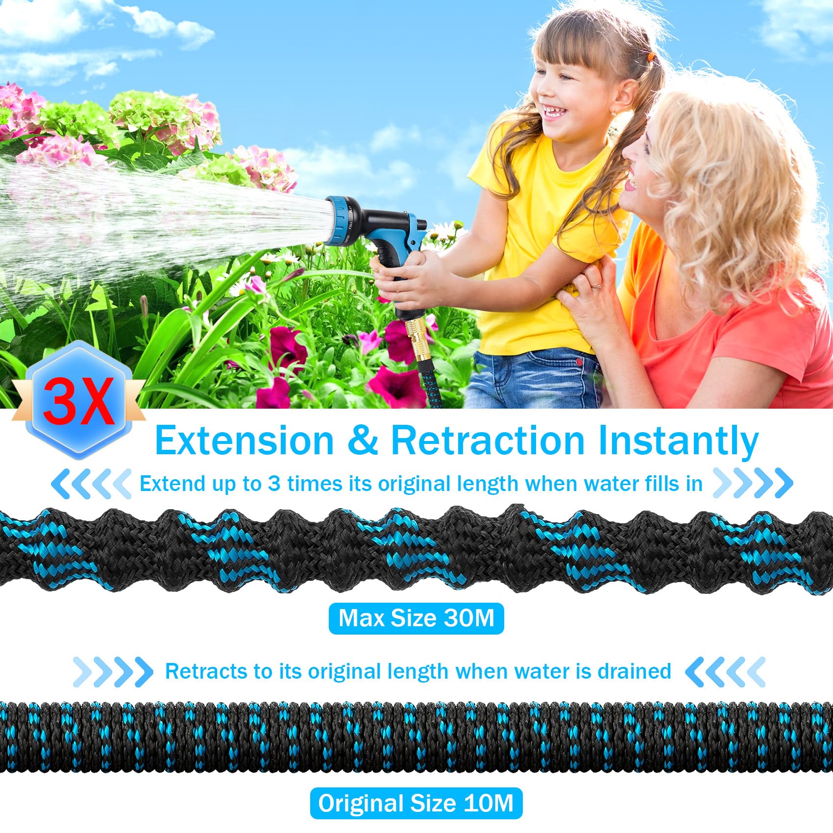 Expandable Garden Hose - 30m 100ft with 10-Function Spray Gun