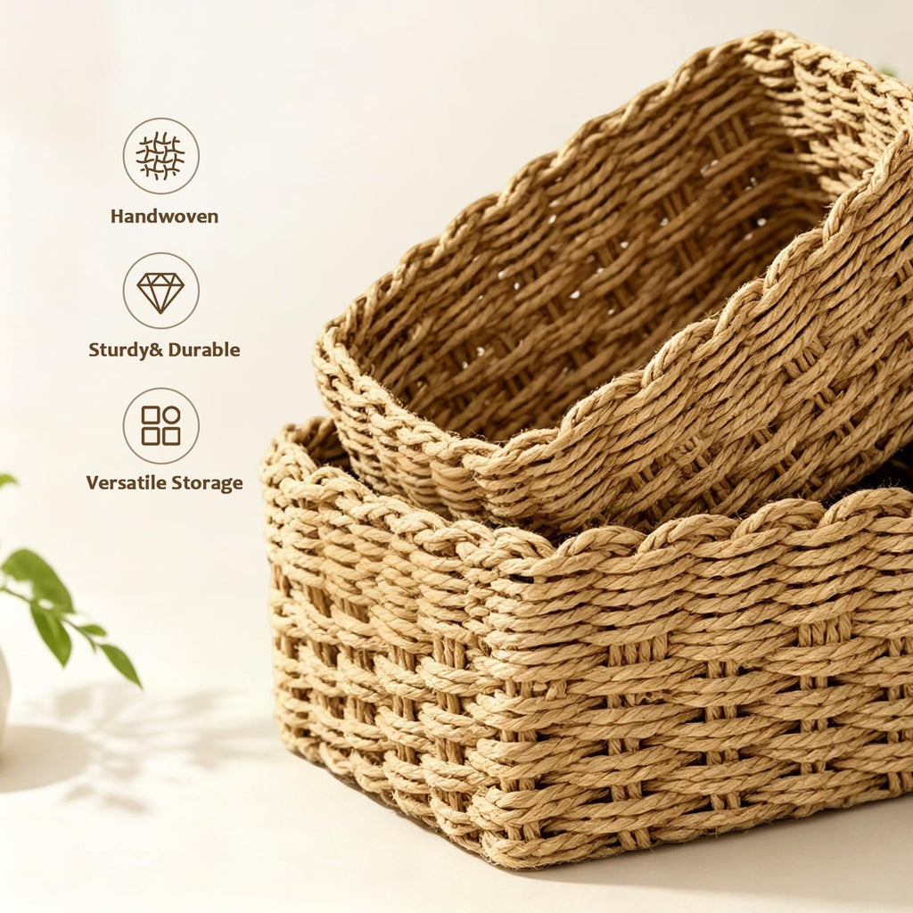 4PCS Woven Storage Baskets Set, Decorative Basket Organizer Storage Bins for Toys, Books, Clothes, Closet, Nursery, Bathroom - image 3